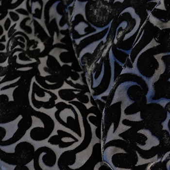 Silk Velvet - Burnout Baroque Black - 45IN, 18% Silk, 82% Rayon, Delicate Wash
