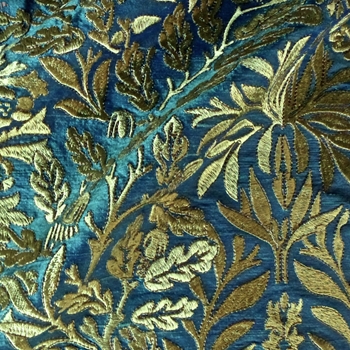 Silk Embroidered - Oak Leaf Verde Bronze - 100% Silk Dupioni, 54in, Repeat 30V x 25H, Dry Clean Only, Do not expose to sunlight.