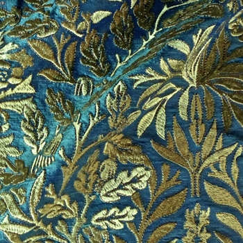 Silk Embroidered - Oak Leaf Verde Bronze - 100% Silk Dupioni, 54in, Repeat 30V x 25H, Dry Clean Only, Do not expose to sunlight. 