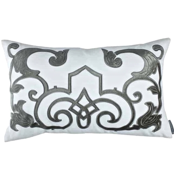 Lili Allessandra - Mozart Silver White Linen Cushion 22W/14H