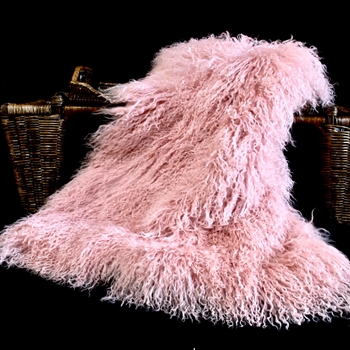 Tibet Mongolian Fur Blossom Pink Throw 47W/23H