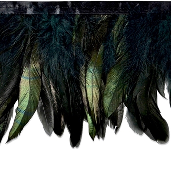 Feather Fringe - Suzu Black & Emerald Natural 5IN - Sold per Metre