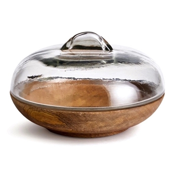 *Bowl - Wood Glass Cloche Lid 9W/6H