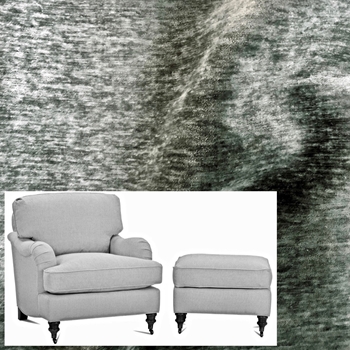 Robin Bruce - Brooke Armchair Sage  31W/37D/35H - 100% Polyester Chenille Velvet, 50K DR, Grade CC. Antique Brass Castors