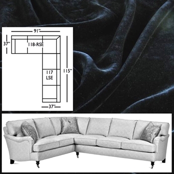 Robin Bruce - Julia Sectional Black Velvet 115W/91L/37D/35H