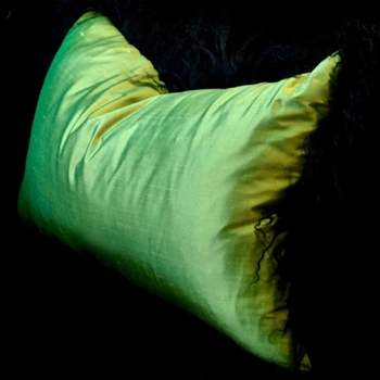 Tibet Fur Black with Peridot Shantung Silk Cushion 24W/12H