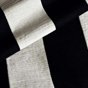 Chenille Stripe - Carnival Black Ivory 5in, 54in, 43% Rayon, 38% Cotton, 19% Polyester. Up the roll stripe. 