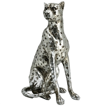 Figure - Leopard Silver Sitting Looking Left 8IN