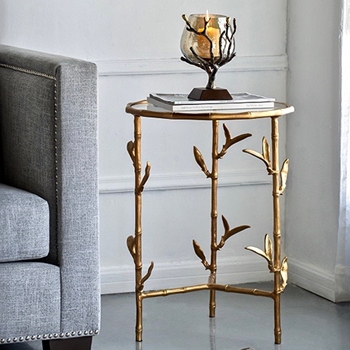 *Accent Table - Bamboo Leaf 17W/24H Gold