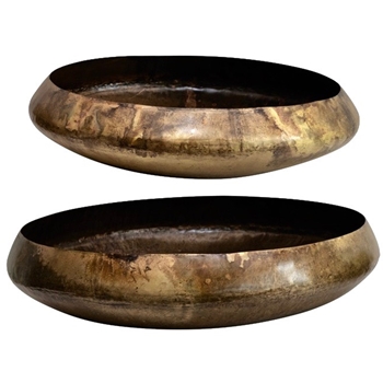 *Bowl - Low Round Metal Antiqued Brass 20 or 18x3H Sold Individually *