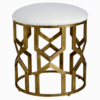 Ottoman - Trellis Brass W/ White Boucle Fabric 18W/21H