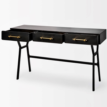 Desk - Vince Black & Brass 51W/18D/31H 2 Drawer 