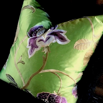 Tibet Fur Black with Magnolia Peridot Amethyst Silk Cushion 24SQ