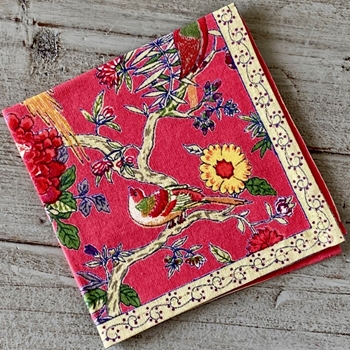 Napkin - Bird Bough Coral 10inch SQ