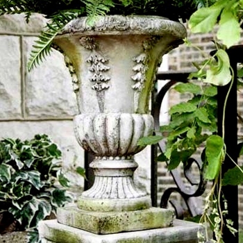 Urn - Six Sided 14W/18H Fiberstone White Moss