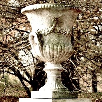 Urn - Cadmus Handled 17W/24H Base 10X10 - Fiberstone White Moss