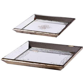 Tray - Silver Mirror Antoinette Lace Set 2 20SQ & 16SQ