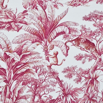 Print - Jardin Animalier Toile Cerise Fuchsia, 54in, 24K DR, 100% Cotton, Stain Repellant, 27in Vert x 27in Hor Repeat.