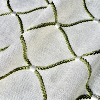 Embroidered Linen Blend - Deane Fern Green - 54in, 70% Rayon, 30% Linen, Repeat 4.25H x 6.5V 