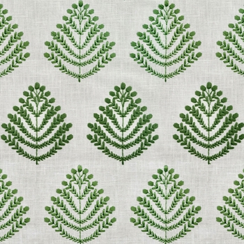 Embroidered Linen Blend - Royal Fern Leaf - 54in, 70% Rayon, 30% Linen, Repeat 4.25H x 6.5V 