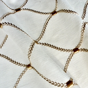 Embroidered Linen Blend - Deane Gold Gilded & White - 54in, 70% Rayon, 30% Linen, Repeat 4.25H x 6.5V 