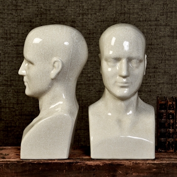 Bust - Phrenology - Antique White Crackle Glaze Large 7.5W/15H