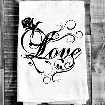 Tea Towel - Love Swirls & Roses Flour Sack 27in SQ