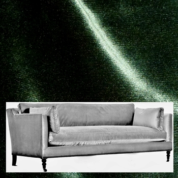 Robin Bruce Madeline Sofa Emerald 90W/40D/34H - 100 % Polyester Velvet, 100K DR, Grade CC, Antique Black Turned Legs, Pewter Castors, Black Nickel Nails