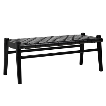 Bench - Salazar - Teak Frame Black Finish/ Black Leather Weave Seat 45L/19D/18H