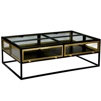 Coffee Table - Stein Curio Black Metal Brass Detail 2Door 53W/28D/16H