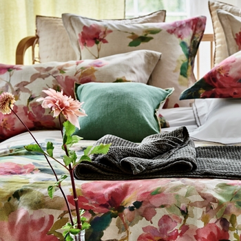 Designers Guild Duvet & Shams - Thelma's Garden - Fuchsia - 100% Linen, Soft Laundered 