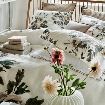 Designers Guild Duvet & Shams - Shanghai Garden - Ecru - 100% Linen, Soft Laundered