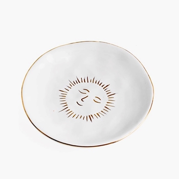 Plate - White Ceramic W/ Gold Sun Face 5in 