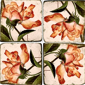 Coaster - Tumbled Marble Set4 - Roses - Orange 