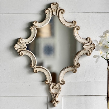 24W/30H Mirror - Diamond Scroll Antique White