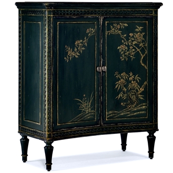 Chest - Charleston Ebony 33x15x38h, 2 Door Gild Chinoiserie. Interior shelf.