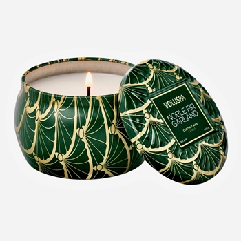 Voluspa - Noble Fir Garland Lidded Candle Petite Tin 4OZ, 25 Hours