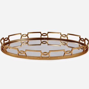 Tray - Gallery Large Oval 30x18in Gild Gold & Mirror 