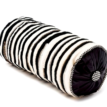 MacKenzie Childs Cushion - Marquee Bolster Black & White Velvet 16x8in 