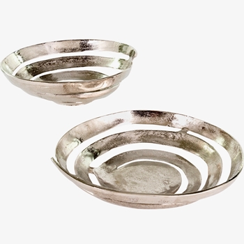 Bowl - Telesco Silver Metal Set of 2 - 15x4 & 12x3