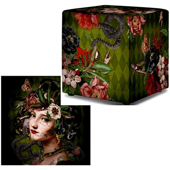 Voglio Bene France - Velvet Pouf 16in Cube Medusa