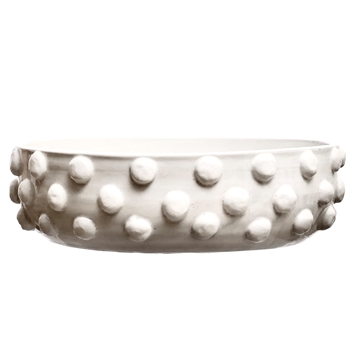 Bowl - Pom Pom Ceramic white Round Centre Piece 16x5in 