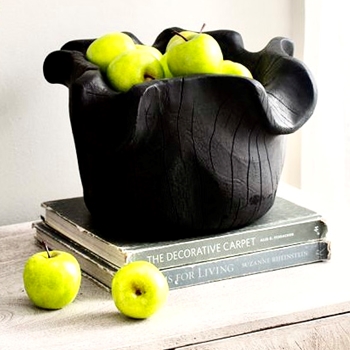 Bowl - Black Stained Teak 14x11x8 Organic Shapes