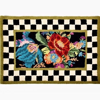 Rug - Flower Market Black 36x24in- Hand Hooked Wool