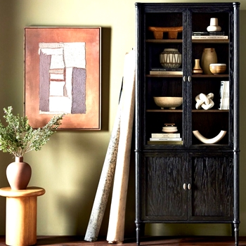 Curio Cabinet - Toulouse  Distressed Black - Oak Solids & Veneers 38W/20D/87H