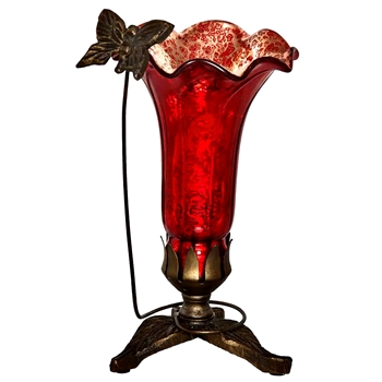 Lamp - Lily & Hummingbird Accent Stained Glass Ruby 6x5x10in