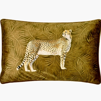 Cushion - Cheetah Velvet Forest Gold 20x12 - Feather Rich Insert
