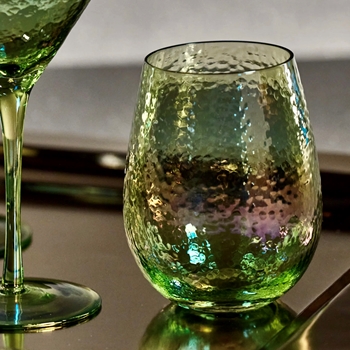 Goblet - Luster Glass Peridot Stemless 4x5in 17OZ - Hand Wash Only