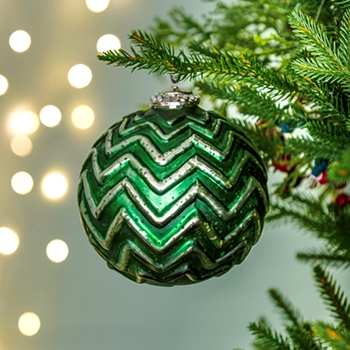 Ornament - Globe Emerald Glass Chevron 5in