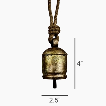 Bell - Temple Bell India Chauk Brass Finish SM 2.5x4in on rope loop